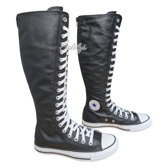 Converse 2010 XXHI Black Leather Lace Up Zip Back Sneaker Boot Womens 6 RARE - Picture 1 of 13